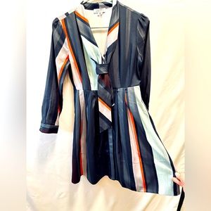 ANTHROPOLOGY Raoul for Made in Kind Neck Tie Mini Dress Retro Pattern Shirtdress